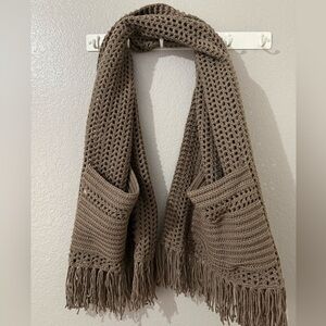 Cozy Brown Knit Scarf with Pockets